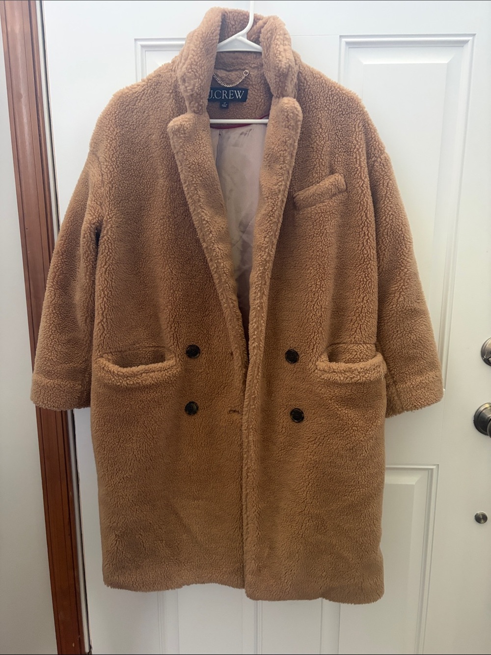 J. Crew Camel Teddy Faux-Shearling Double-Breasted Coat - Picture 1 of 3